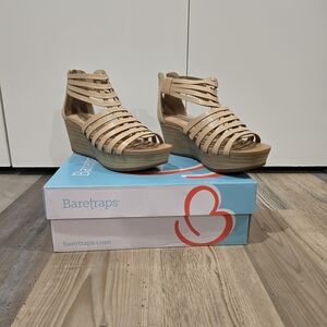 BareTraps Women's Beige Strappy Wedges